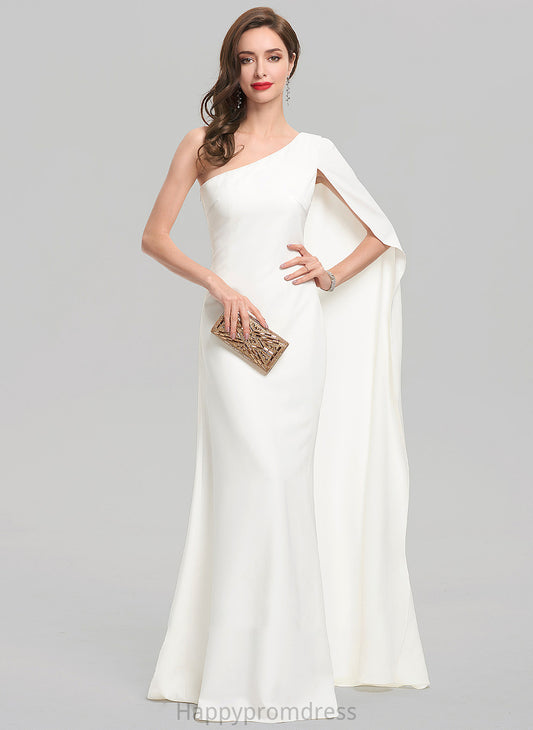 One-Shoulder Mareli Stretch Sheath/Column Crepe Wedding Dress Floor-Length Wedding Dresses