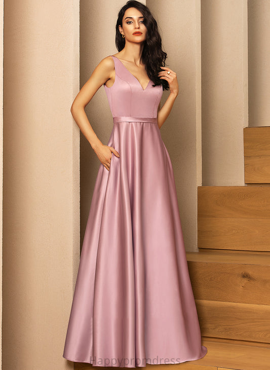 Floor-Length V-neck Neckline Length Embellishment Pockets Fabric Straps Satin Lindsey Sleeveless Scoop Bridesmaid Dresses