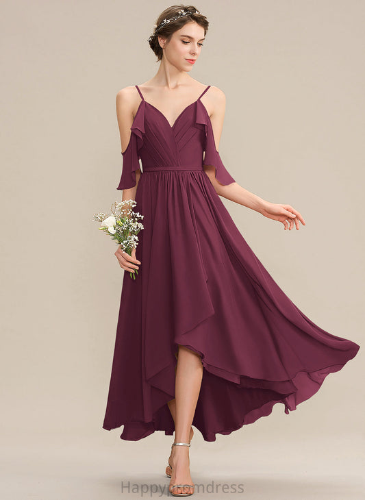 Neckline Length Silhouette Fabric V-neck Embellishment CascadingRuffles Asymmetrical A-Line Morgan Floor Length Natural Waist Bridesmaid Dresses