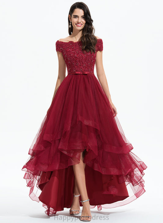 Bow(s) Asymmetrical Homecoming Beading Off-the-Shoulder Lace Tulle Mikayla A-Line With Homecoming Dresses Dress