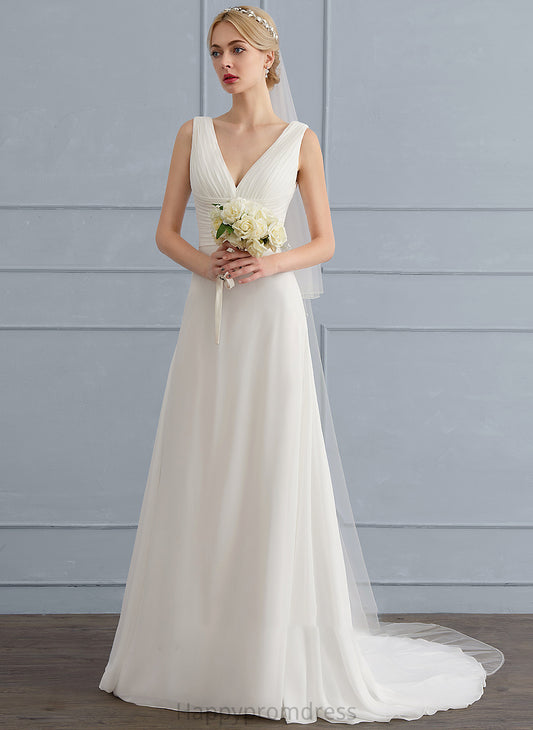 Wedding Dresses Dress Kinley Sweep Train V-neck Ruffle Wedding Chiffon A-Line With