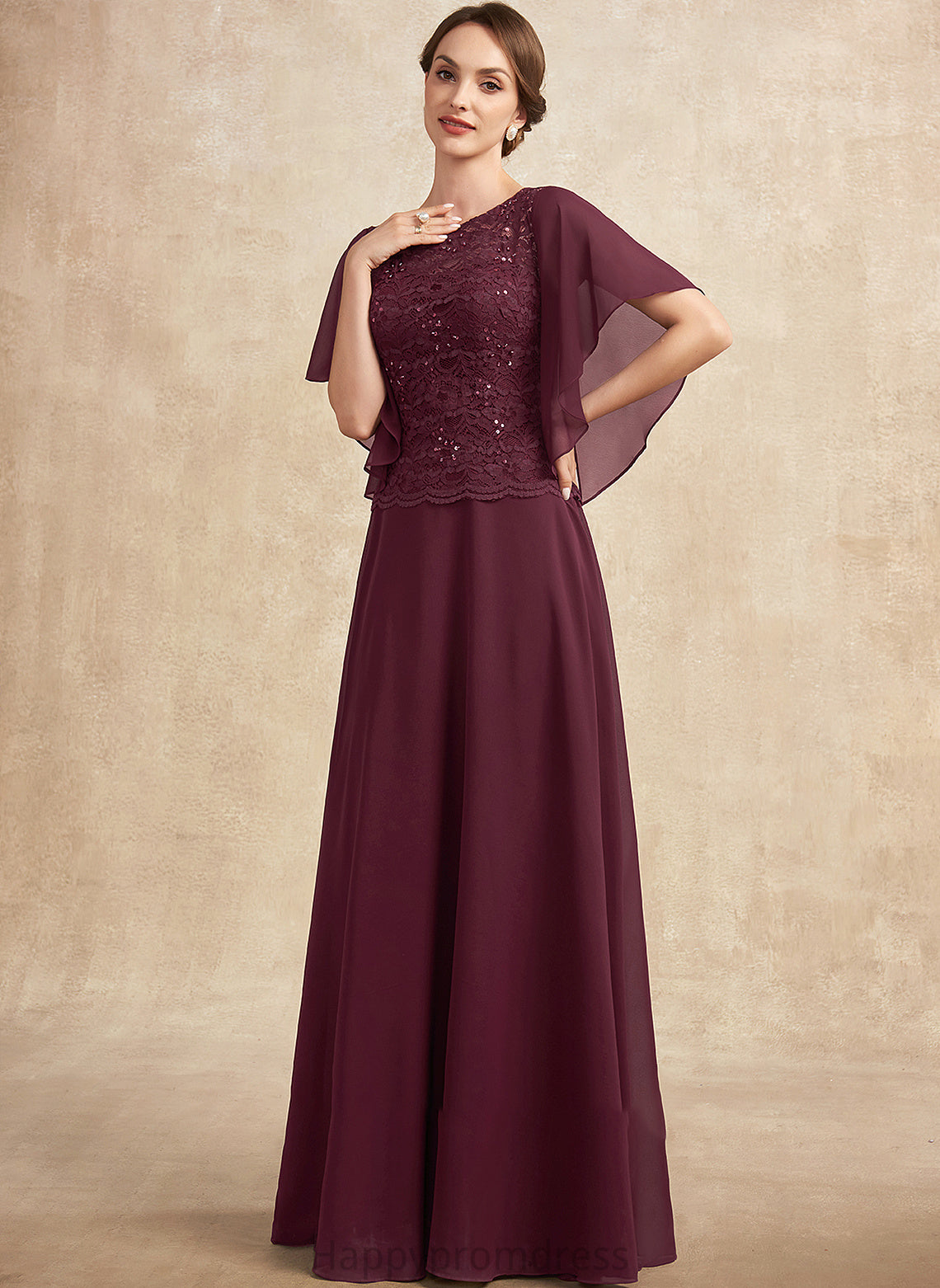 Scoop Lilly Sequins With Mother Lace Neck Floor-Length Mother of the Bride Dresses Bride of Chiffon A-Line the Dress