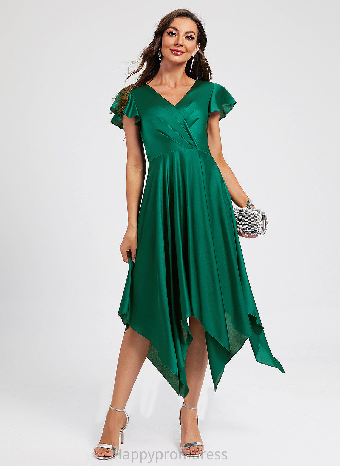 Tori A-Line Dress Pleated With V-neck Asymmetrical Cocktail Dresses Polyester Cocktail