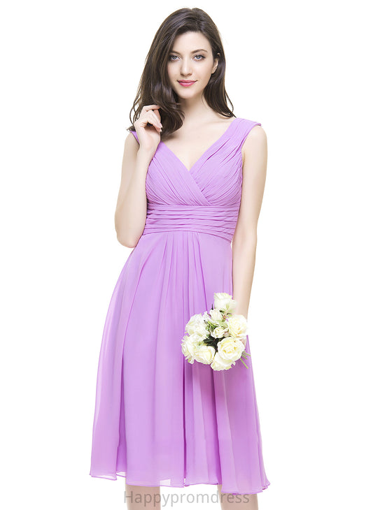 Neckline Knee-Length A-Line V-neck Ruffle Embellishment Fabric Silhouette Length Akira A-Line/Princess Natural Waist Bridesmaid Dresses