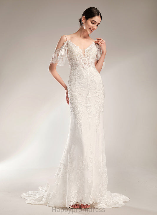 V-neck Wedding Beading Train Dress Wedding Dresses With Sequins Trumpet/Mermaid Chapel Molly