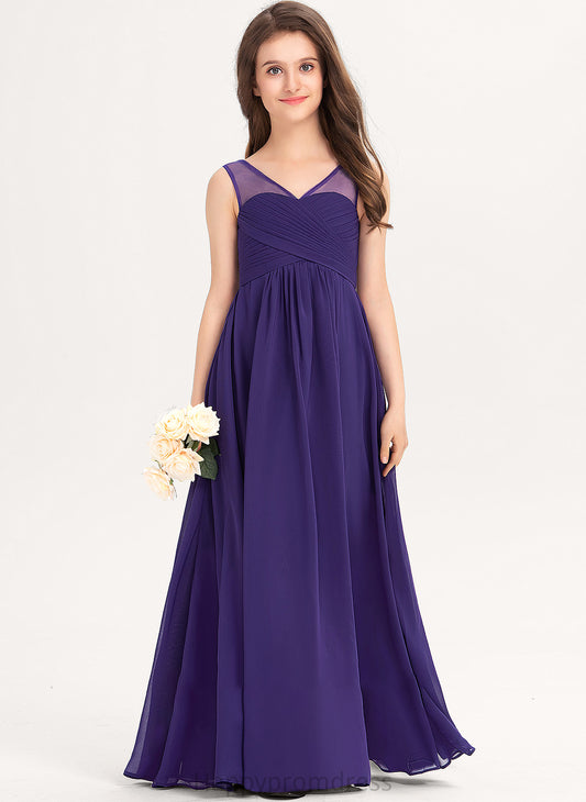 A-Line Ruffle Junior Bridesmaid Dresses Floor-Length V-neck With Princess Chiffon