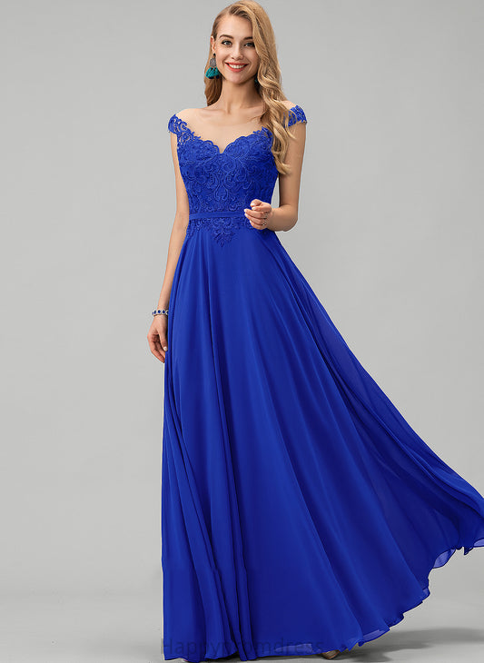 Chiffon With Lace Neck A-Line Alana Scoop Sequins Prom Dresses Floor-Length