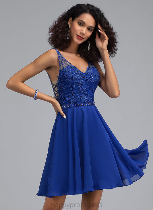 Dress Homecoming Dresses Homecoming Lace Short/Mini V-neck Chiffon Beading With A-Line Amira