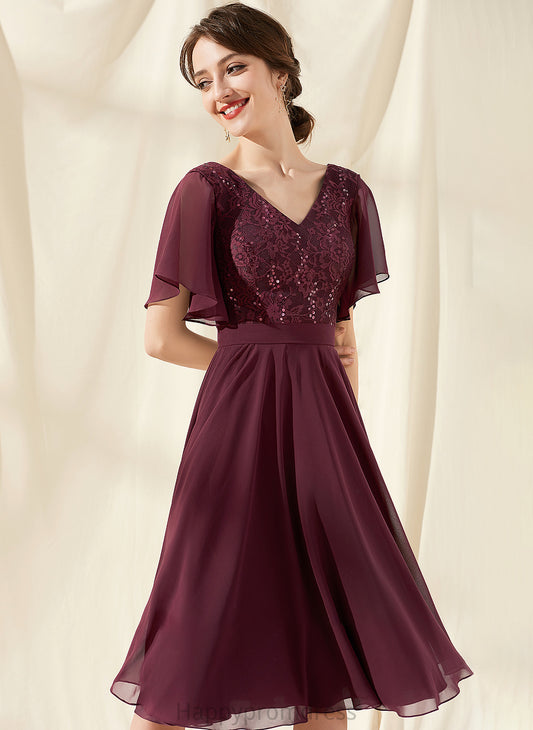 Sequins Fabric Knee-Length Length Silhouette Embellishment V-neck Neckline A-Line Nola V-Neck Natural Waist Bridesmaid Dresses