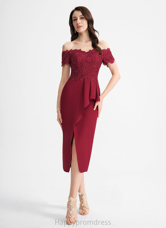 Chiffon Off-the-Shoulder Cocktail Dress Sheath/Column Jaylin Cocktail Dresses Lace Tea-Length