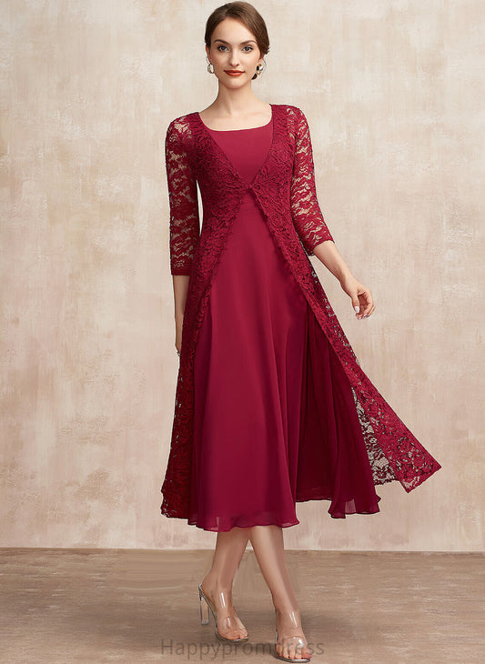 A-Line Mother of the Bride Dresses Tea-Length Carla Chiffon Scoop of Mother Dress Bride Neck the