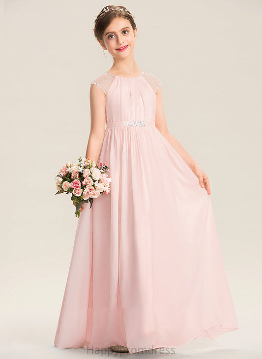 Sequins Junior Bridesmaid Dresses Neck With Beading Hailee Chiffon A-Line Floor-Length Scoop