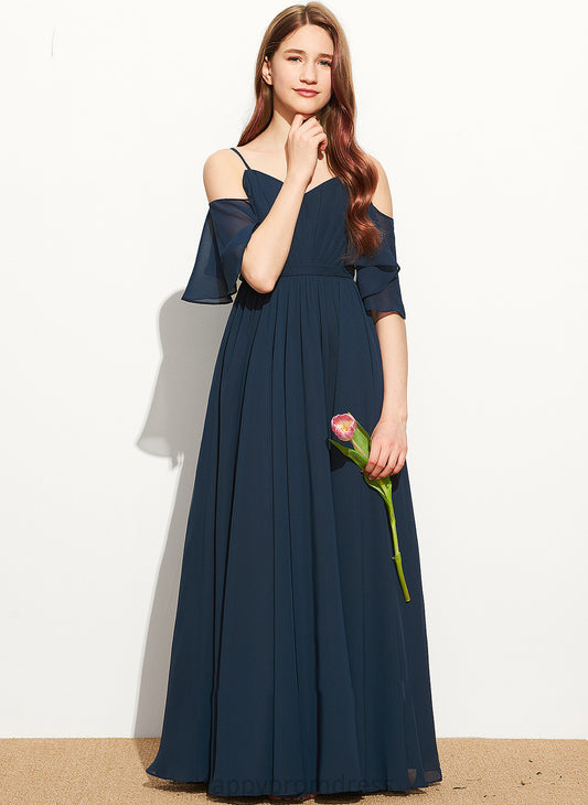 Off-the-Shoulder Chiffon Junior Bridesmaid Dresses A-Line With Ruffle Kendal Floor-Length