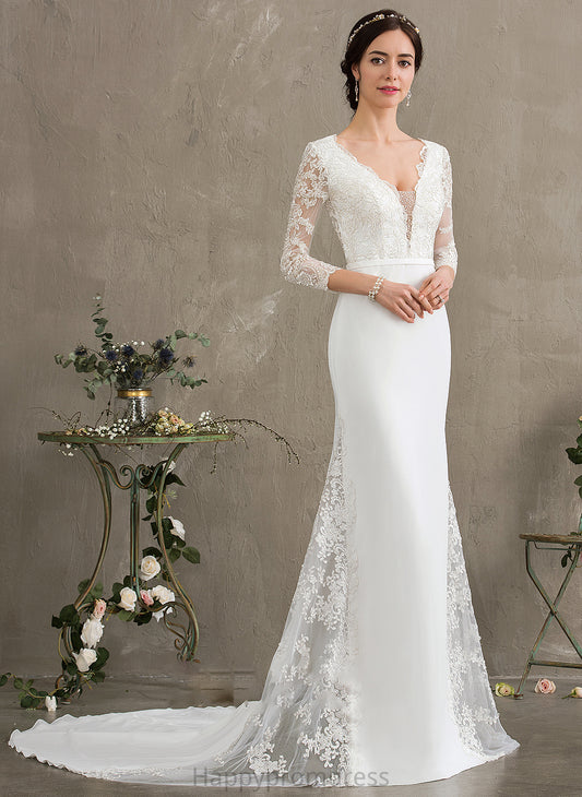 Wedding Dress Giovanna Train Wedding Dresses Sequins V-neck Trumpet/Mermaid Beading With Chapel Chiffon