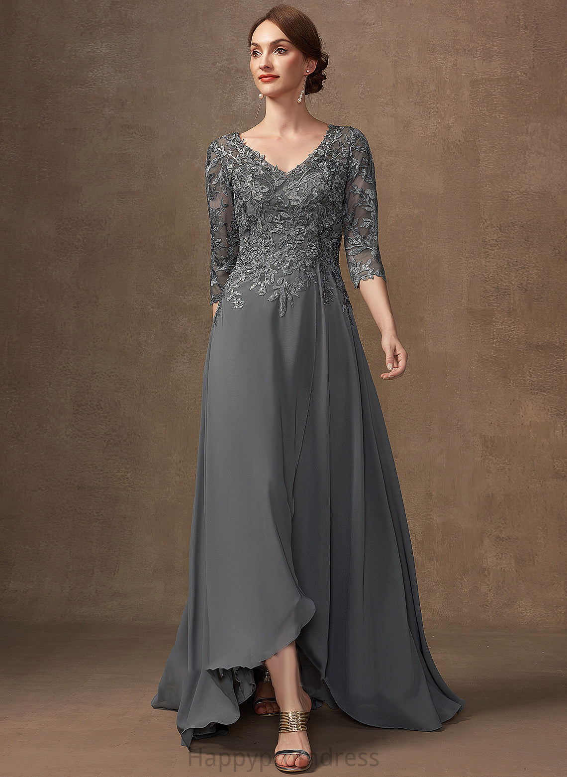 Mother of the Bride Dresses of A-Line Mother Kamari Bride With Dress Lace the Chiffon V-neck Sequins Asymmetrical