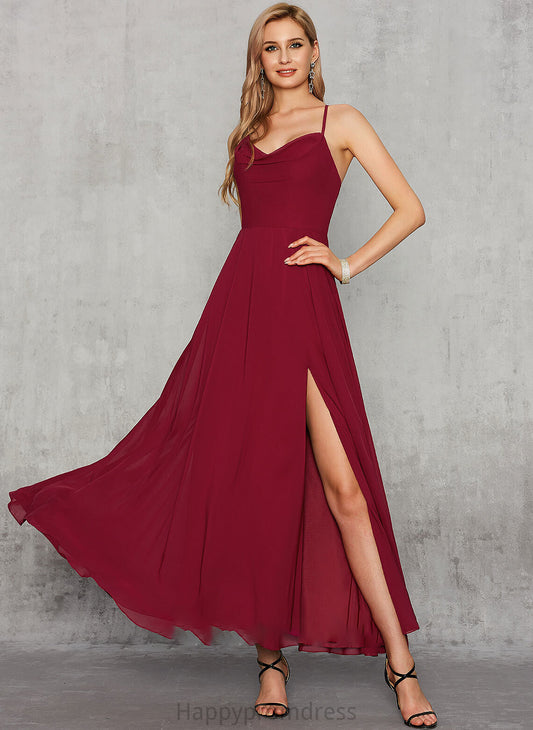 Ankle-Length With Chiffon Front A-Line Split Prom Dresses Leah V-neck