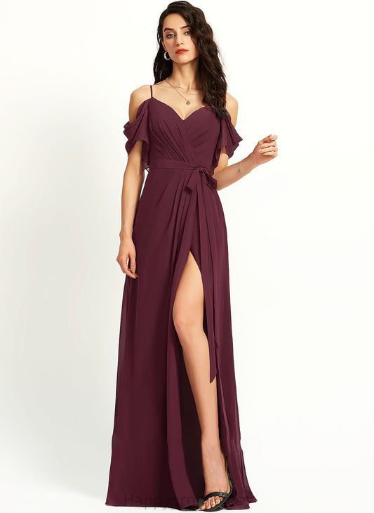 A-Line Jane Split Floor-Length With Front Prom Dresses V-neck Ruffle