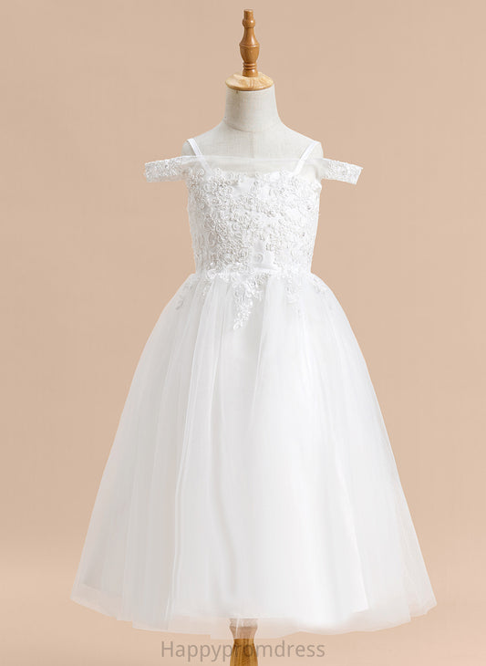 Tulle Tea-length - A-Line With Flower Girl Dresses Flower Girl Dress Lace Mayra Sleeveless Off-the-Shoulder