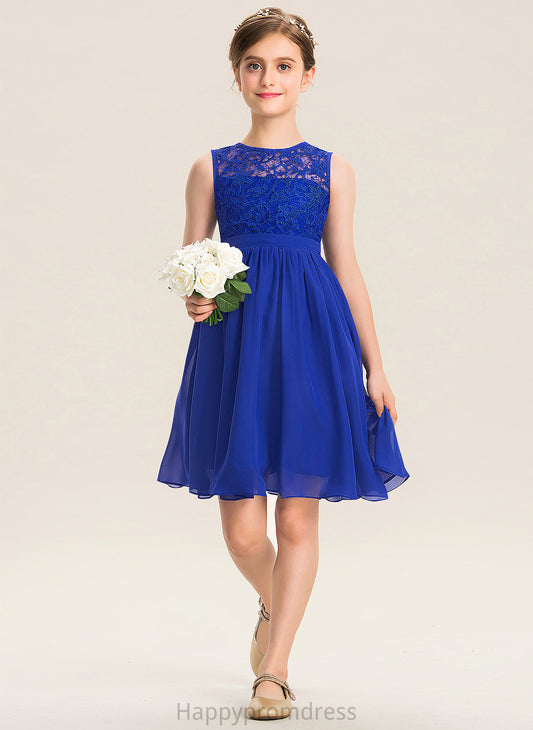 Chiffon Junior Bridesmaid Dresses A-Line Knee-Length Neck Lace Scoop Chanel