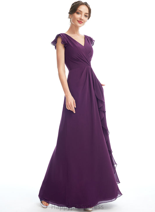 Floor-Length Neckline A-Line Silhouette Pockets Length Fabric Ruffle Embellishment V-neck Eileen One Shoulder Bridesmaid Dresses