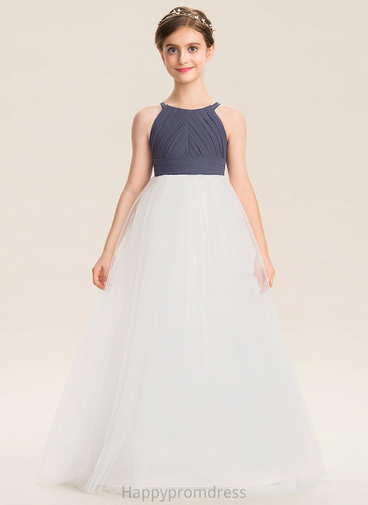 Scoop Melinda Junior Bridesmaid Dresses Neck Floor-Length Ruffle Chiffon With A-Line Tulle