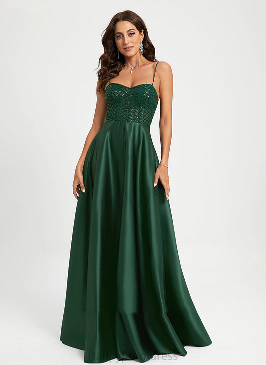 A-Line Macy With Floor-Length Sequins Sweetheart Satin Prom Dresses