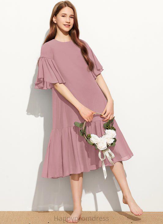 A-Line Neck Chiffon Priscilla Knee-Length With Junior Bridesmaid Dresses Ruffles Scoop Cascading