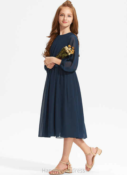 Junior Bridesmaid Dresses Bow(s) Chiffon A-Line Samara Tea-Length Scoop Ruffle Neck With