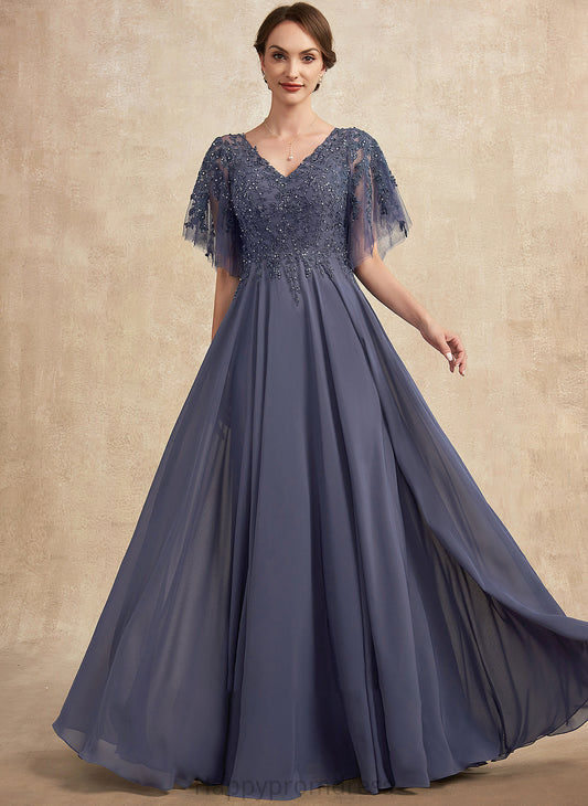 of V-neck Mother With Bride the Dress Sequins Floor-Length Leslie Mother of the Bride Dresses Chiffon Beading Lace A-Line