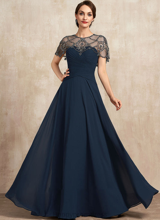 Sequins of Bride Beading Mother of the Bride Dresses Ruffle Scoop Mother Eva Dress A-Line the Floor-Length With Neck Chiffon