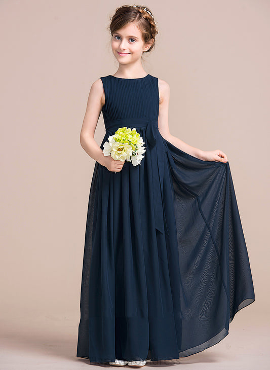 Scoop Dress With Flower Girl Dresses Bow(s) Sleeveless Floor-length Flower Neck Chiffon Girl Empire - Kimora