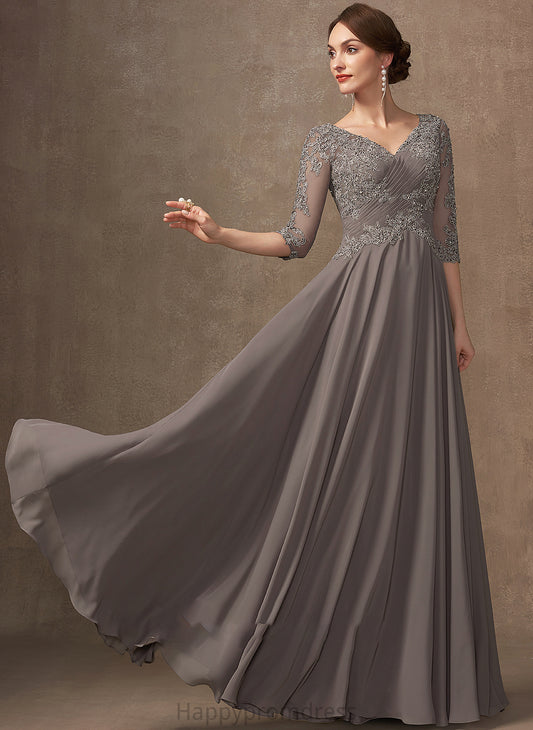 the of V-neck Lace Sequins Dress A-Line Mother of the Bride Dresses Beading Bride With Floor-Length Chiffon Mother Nyla