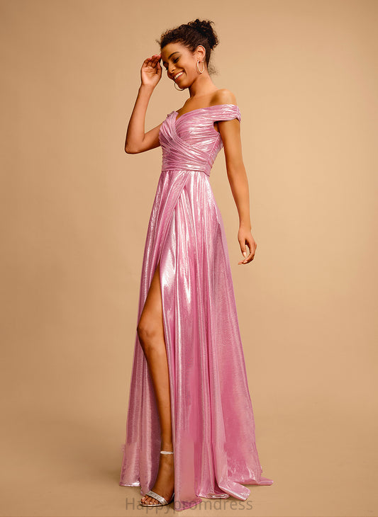 Floor-Length A-Line With Off-the-Shoulder Prom Dresses Satin Katelynn Sequins Pleated