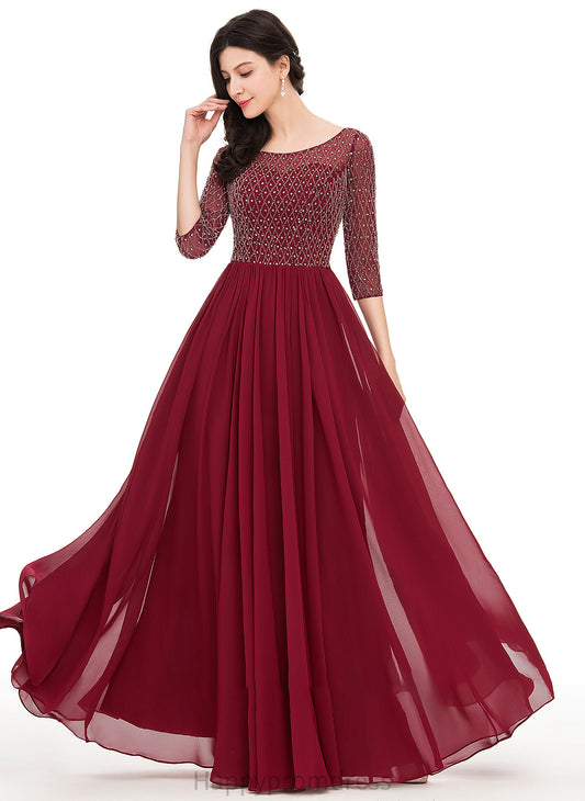 Scoop With Chiffon Linda Beading Prom Dresses Sequins Neck Floor-Length A-Line