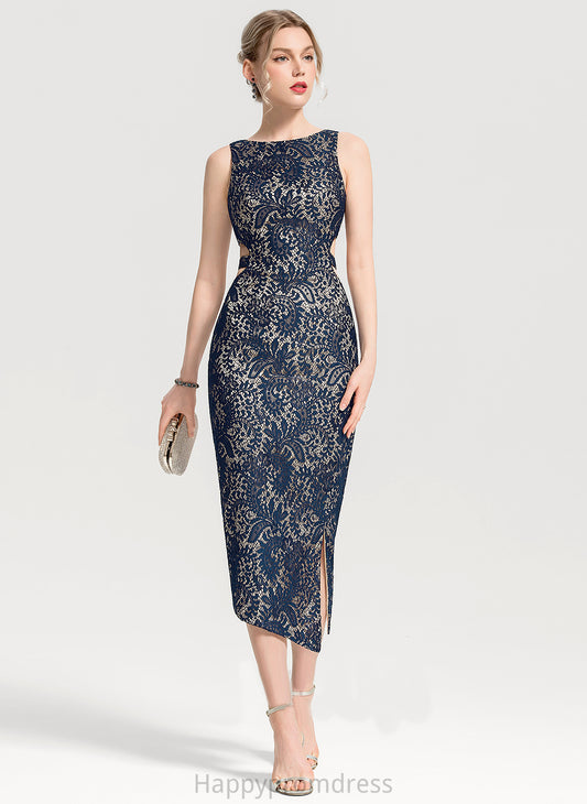 Split Neck Scoop Tea-Length Dress Front Cocktail Dresses With Cocktail Sheath/Column Kate Lace