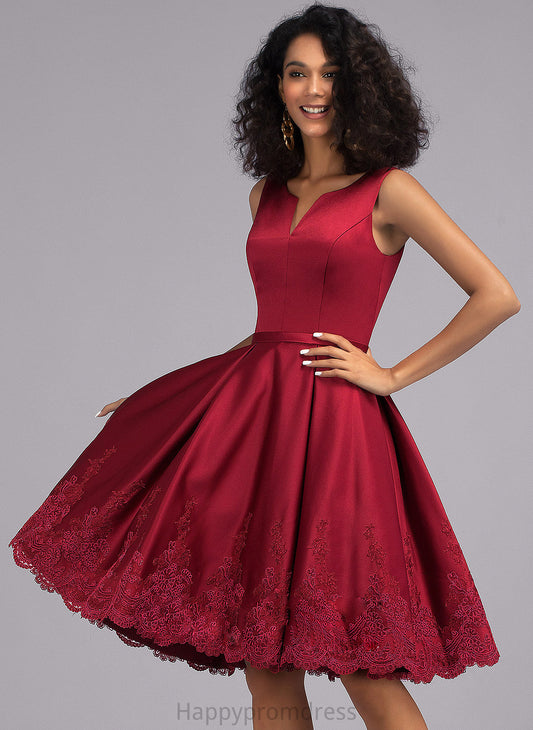 Dress Lace Cocktail Dresses Appliques V-neck Satin With Anaya Cocktail Knee-Length A-Line