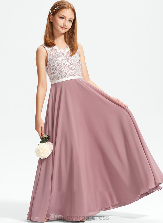 Lace Junior Bridesmaid Dresses V-neck Floor-Length A-Line Anaya Chiffon