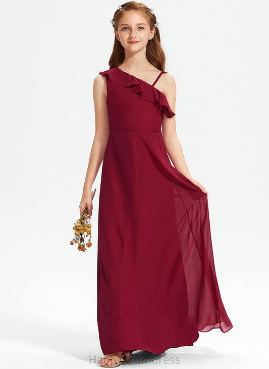 Floor-Length With Ruffles Chiffon A-Line One-Shoulder Zoie Junior Bridesmaid Dresses