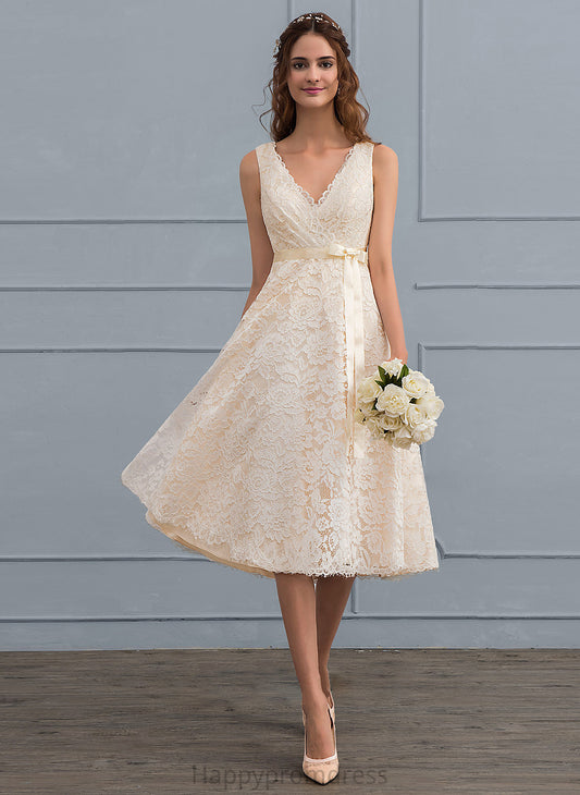 Wedding With V-neck A-Line Dress Molly Wedding Dresses Lace Bow(s) Knee-Length