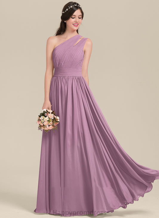 Silhouette A-Line Fabric One-Shoulder Neckline Embellishment Floor-Length Ruffle Length Kaliyah Halter Floor Length Bridesmaid Dresses