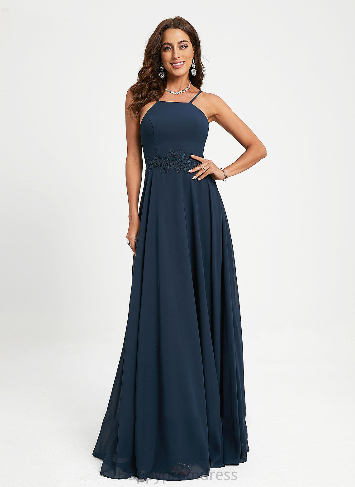 A-Line With Floor-Length Lace Halter Prom Dresses Chiffon Bethany