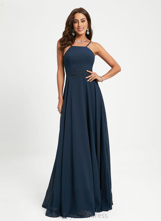 A-Line With Floor-Length Lace Halter Prom Dresses Chiffon Bethany