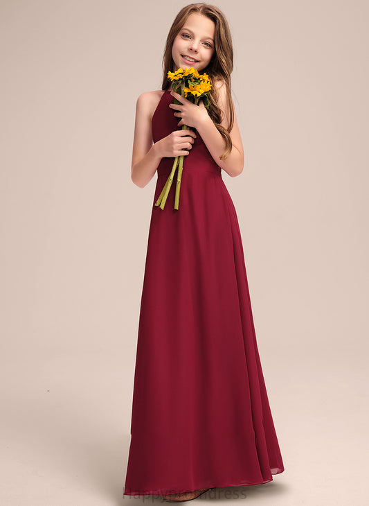 Chiffon Neck Finley Floor-Length A-Line Scoop Junior Bridesmaid Dresses