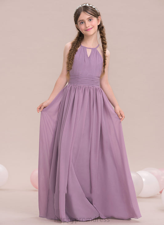 Junior Bridesmaid Dresses A-LineScoopNeckFloor-LengthChiffonJuniorBridesmaidDressWithRuffle#119580 Leticia