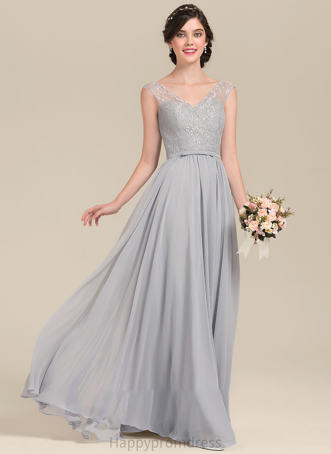 Length Fabric Embellishment Neckline A-Line Floor-Length Bow(s) V-neck Silhouette Lailah A-Line/Princess Short Sleeves Bridesmaid Dresses