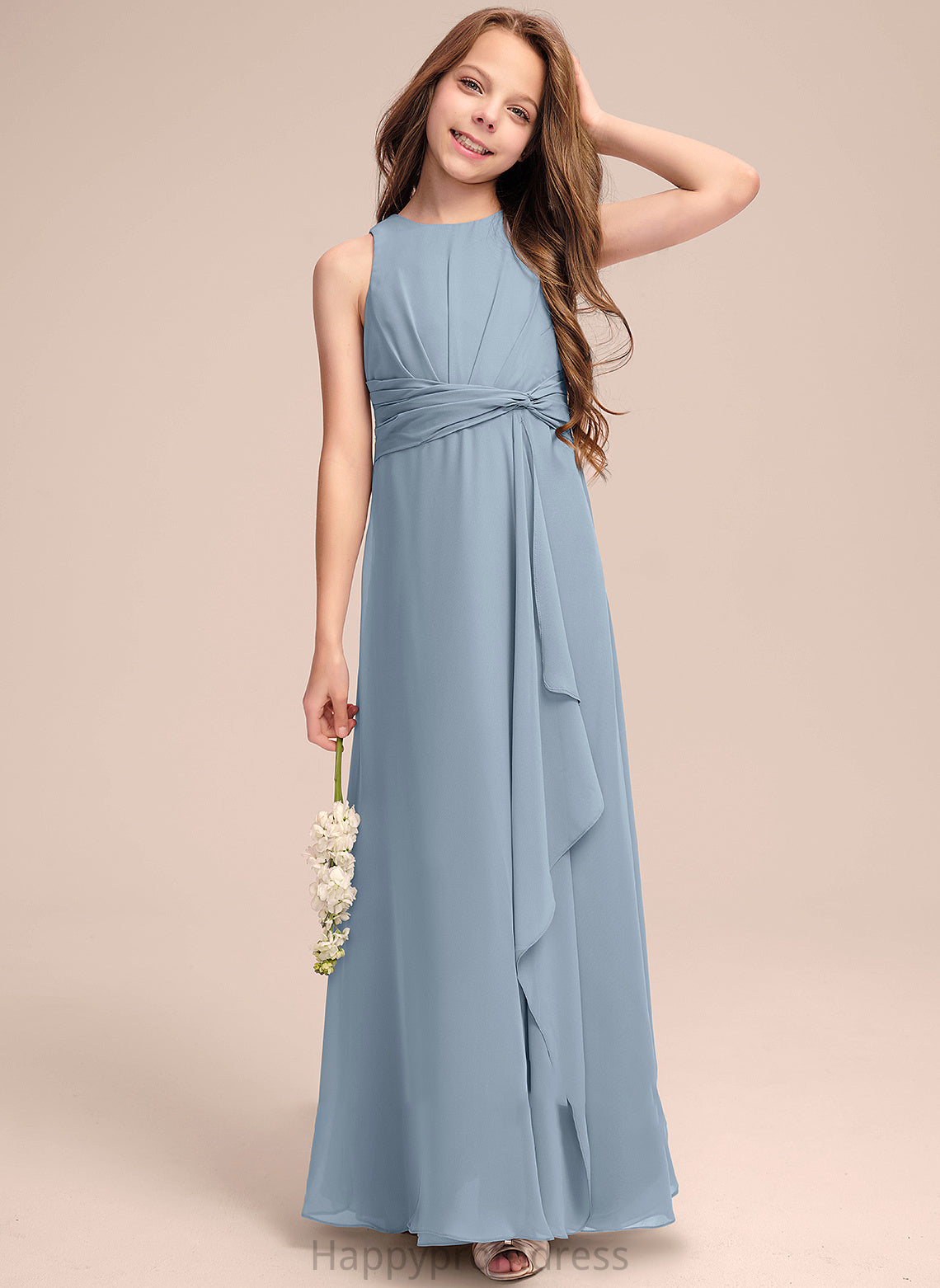 Neck Cascading Floor-Length Chiffon Junior Bridesmaid Dresses Ruffles With Jazlene A-Line Scoop