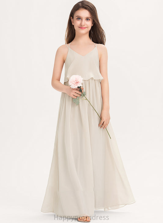 Floor-Length Olga Chiffon Junior Bridesmaid Dresses A-Line V-neck