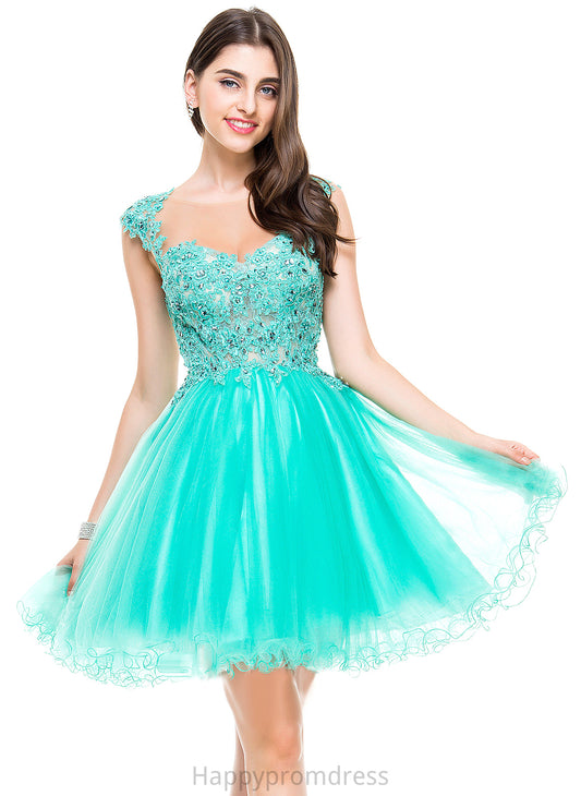 Sequins Tulle Homecoming Dresses Short/Mini Judy A-Line Dress With Lace Homecoming Appliques Beading Sweetheart