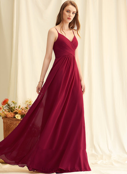 A-Line V-neck Ruffle Embellishment Silhouette Length Fabric Neckline Floor-Length Jemima V-Neck Floor Length Bridesmaid Dresses