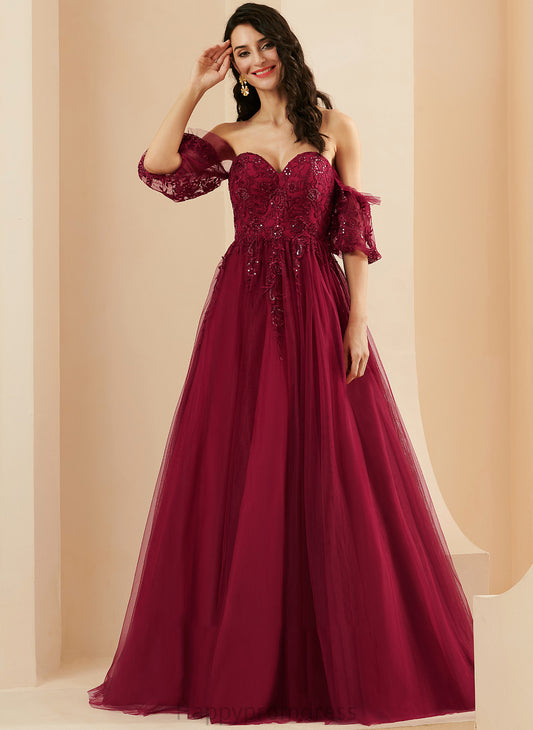 Prom Dresses With Sweetheart Train Sequins Sweep Ball-Gown/Princess Tulle Judith